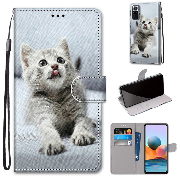 Flip PU leather phone wallet case with gray kitten portrait, card slots, and strap