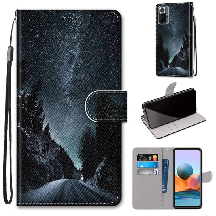 Flip PU leather phone wallet case with dark mountain and forest silhouette, card slots