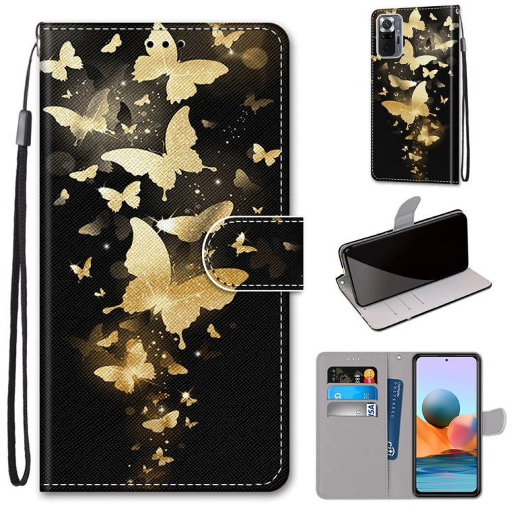 Flip PU leather phone wallet case with gold butterfly and star pattern, card slots, strap