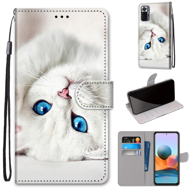 PU leather phone wallet case with lanyard, flip cover, and card holder—white cat close-up