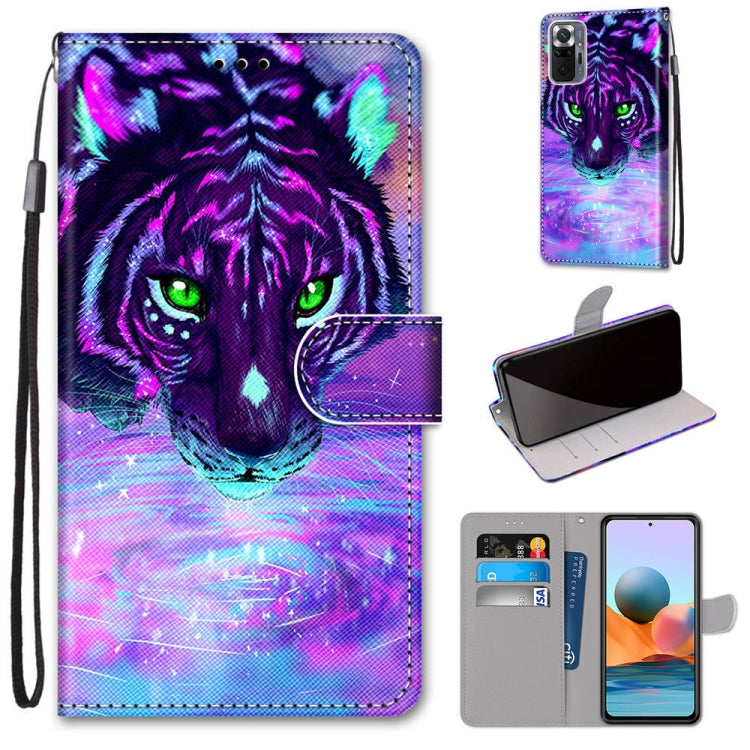 PU leather phone wallet case with lanyard, flip cover, and card holder—purple tiger cat