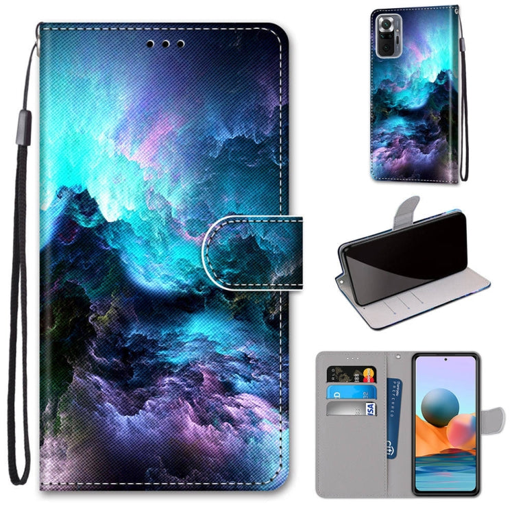PU leather phone wallet case with lanyard, flip cover, and card holder—blue galaxy landscape