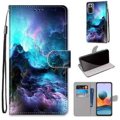 PU leather phone wallet case with lanyard, flip cover, and card holder—blue galaxy landscape