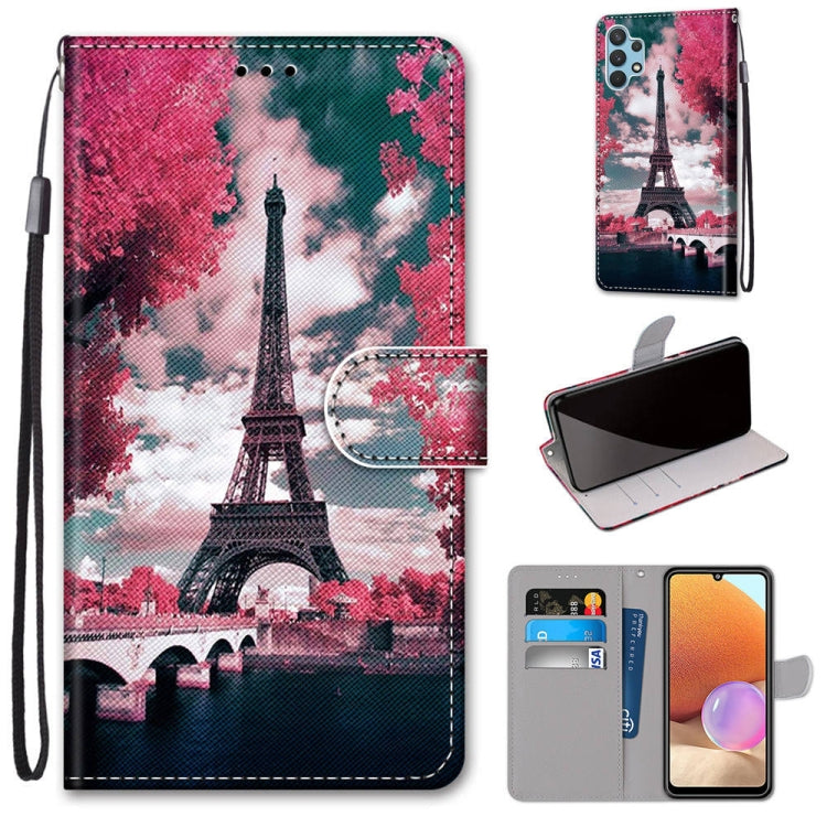 PU leather phone wallet case with lanyard, flip cover, and card holder—pink Eiffel Tower scene