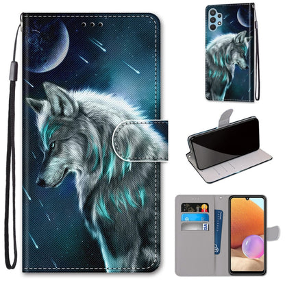PU leather phone wallet case with lanyard, flip cover, and card holder—moon wolf design
