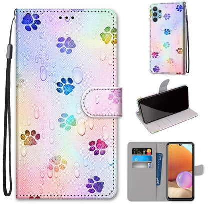 PU leather phone wallet case with lanyard, flip cover, and card holder—colorful paw prints