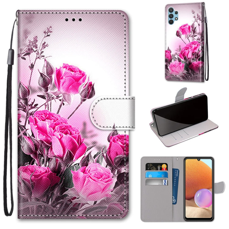 Pink rose print PU leather flip phone wallet case with card slots and lanyard.