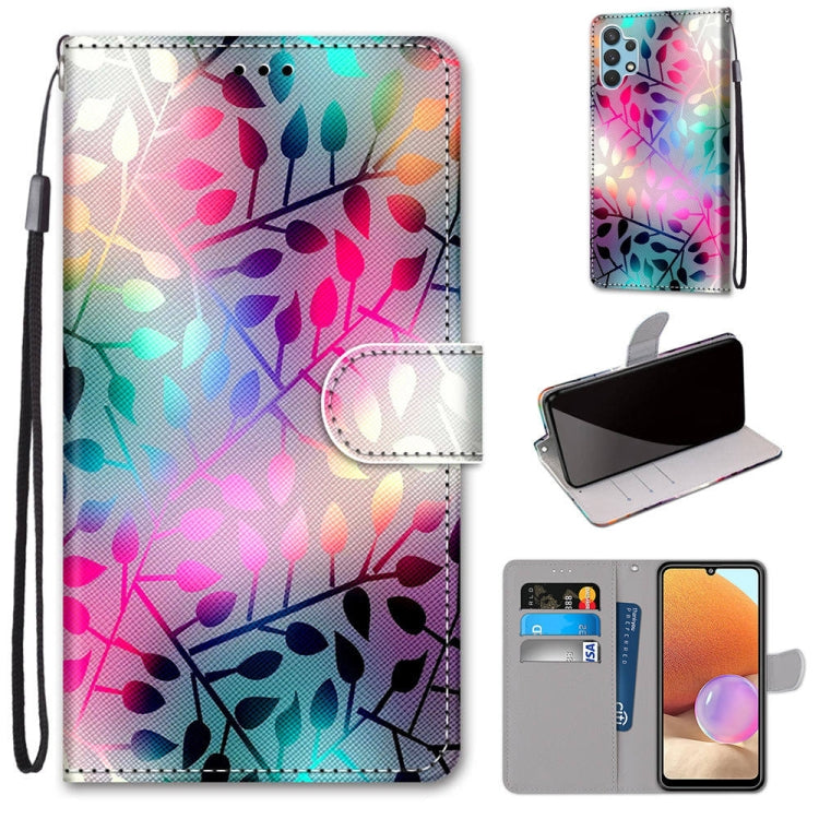 Multicolor floral leaf print PU leather flip phone wallet case with card slots.