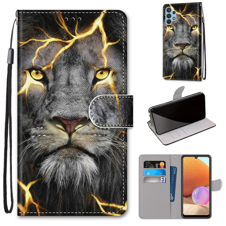 PU leather flip phone wallet case with card slots and lanyard, gray cat with golden lightning