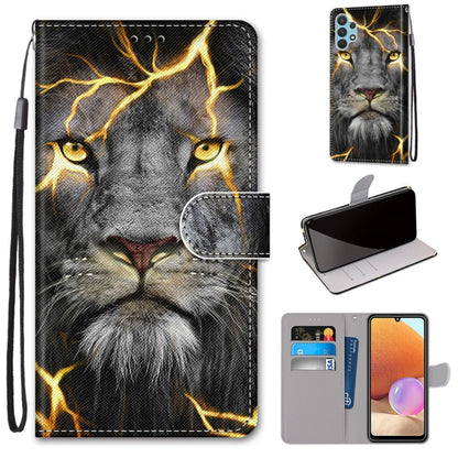 PU leather flip phone wallet case with card slots and lanyard, gray cat with golden lightning