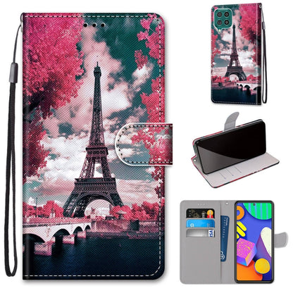 Phone wallet case with flip cover, Eiffel Tower illustration, card slots, and lanyard