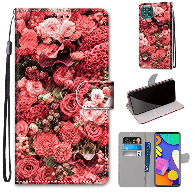 PU leather wallet phone case with lanyard, red rose floral print, magnetic flip cover.