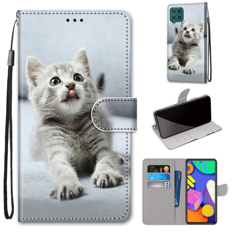 PU leather wallet phone case with lanyard, white kitten portrait print, magnetic flip cover.