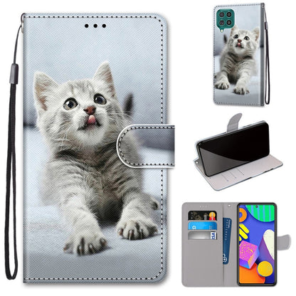 PU leather wallet phone case with lanyard, white kitten portrait print, magnetic flip cover.