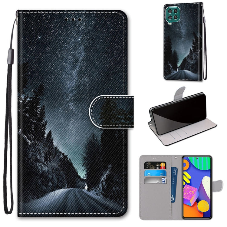 PU leather wallet phone case with lanyard, dark forest mountain silhouette print, magnetic flip cover.