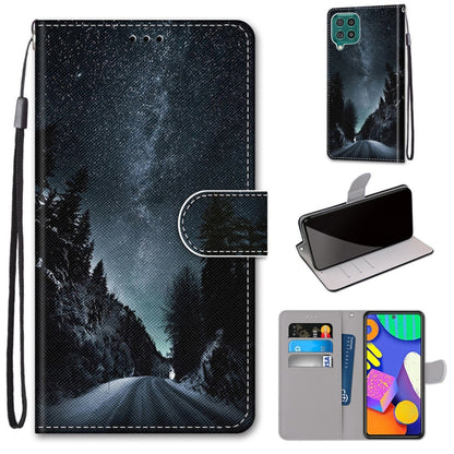 PU leather wallet phone case with lanyard, dark forest mountain silhouette print, magnetic flip cover.