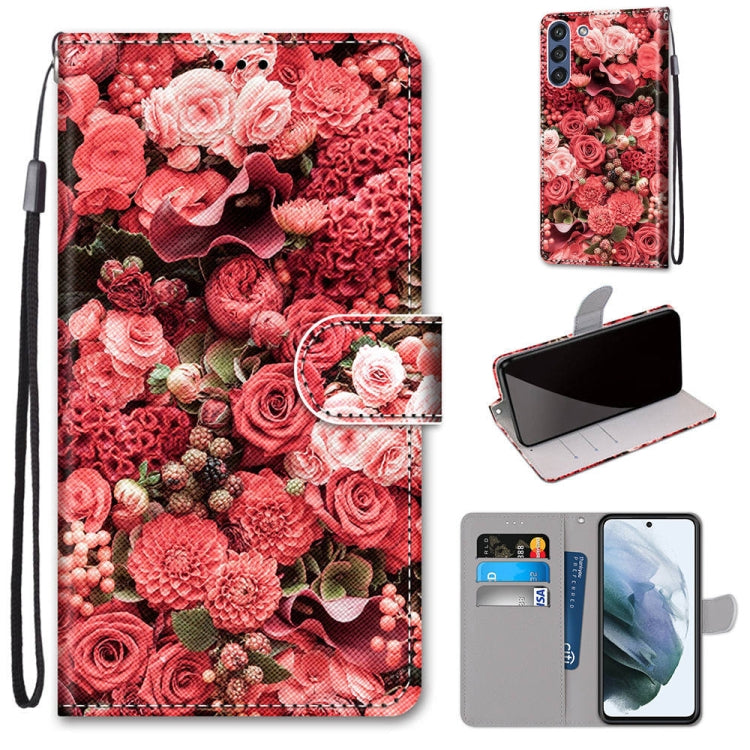 Red rose PU leather phone wallet case with flip cover, card slots, and wrist strap