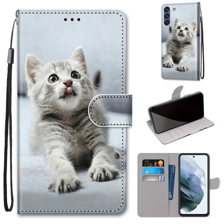 Cat print PU leather phone wallet case with flip cover, card slots, and wrist strap