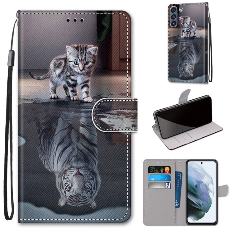 Gray cat portrait PU leather phone wallet case with flip cover, card slots, and wrist strap