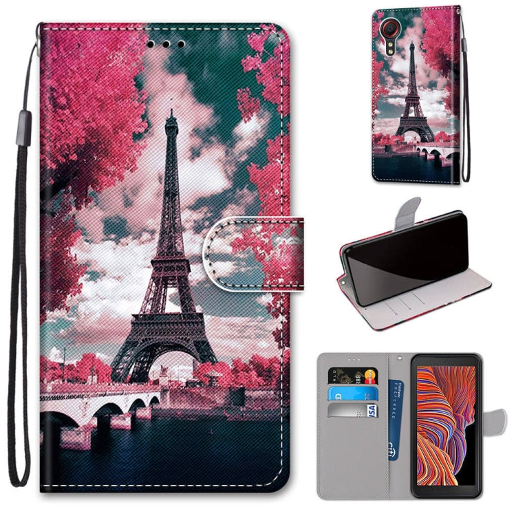 PU leather flip phone wallet case with card slots and lanyard, Eiffel Tower watercolor print