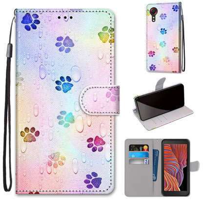 PU leather flip phone wallet case with card slots and lanyard, pastel paw print pattern