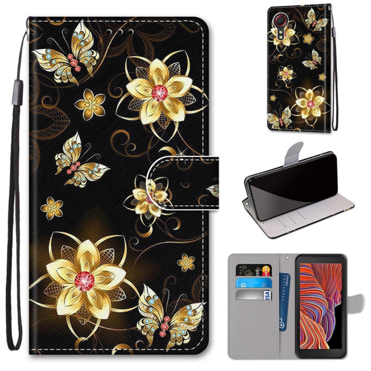 Black PU leather phone wallet case with gold butterfly floral design, magnetic flap