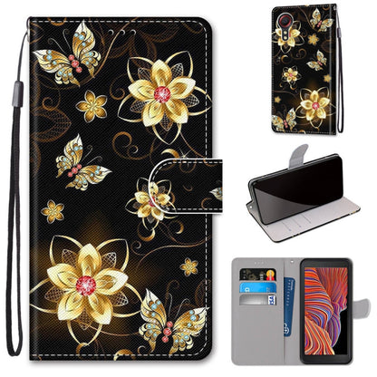 Black PU leather phone wallet case with gold butterfly floral design, magnetic flap