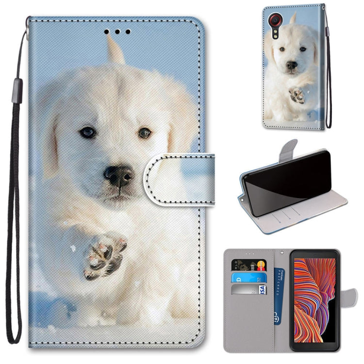 Light blue PU leather phone wallet case with white dog portrait, magnetic flap