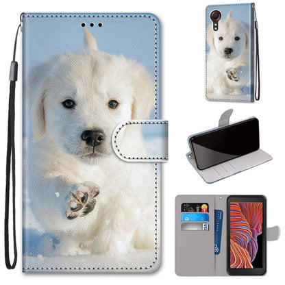 Light blue PU leather phone wallet case with white dog portrait, magnetic flap