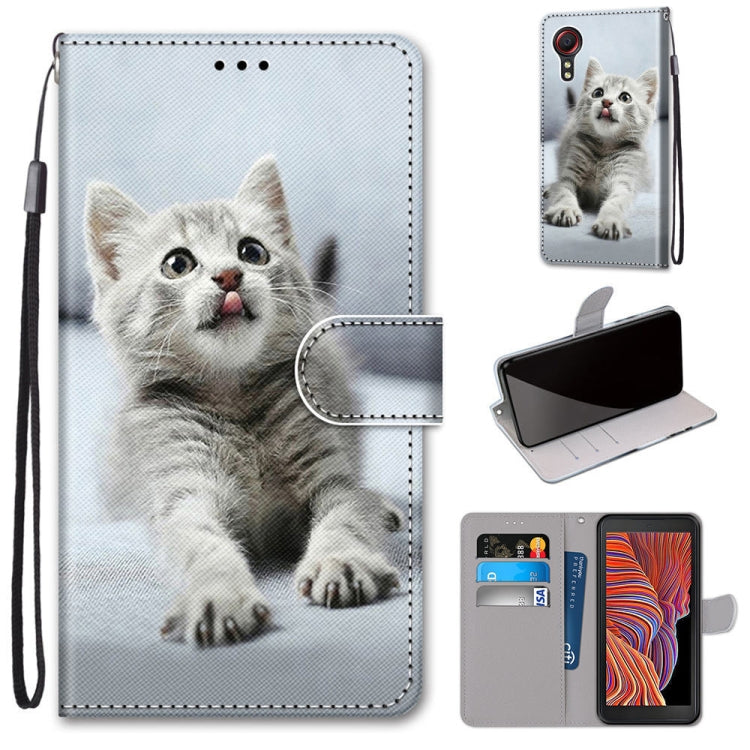Light gray PU leather phone wallet case with white cat portrait, magnetic flap