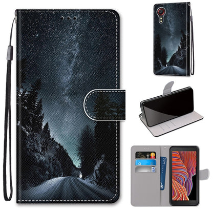 Dark blue PU leather phone wallet case with night mountains scene, magnetic flap