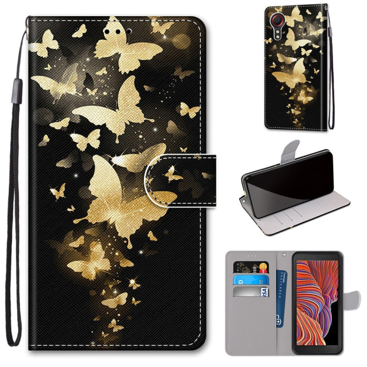 Black PU leather phone wallet case with gold butterfly and sparkles design, magnetic flap
