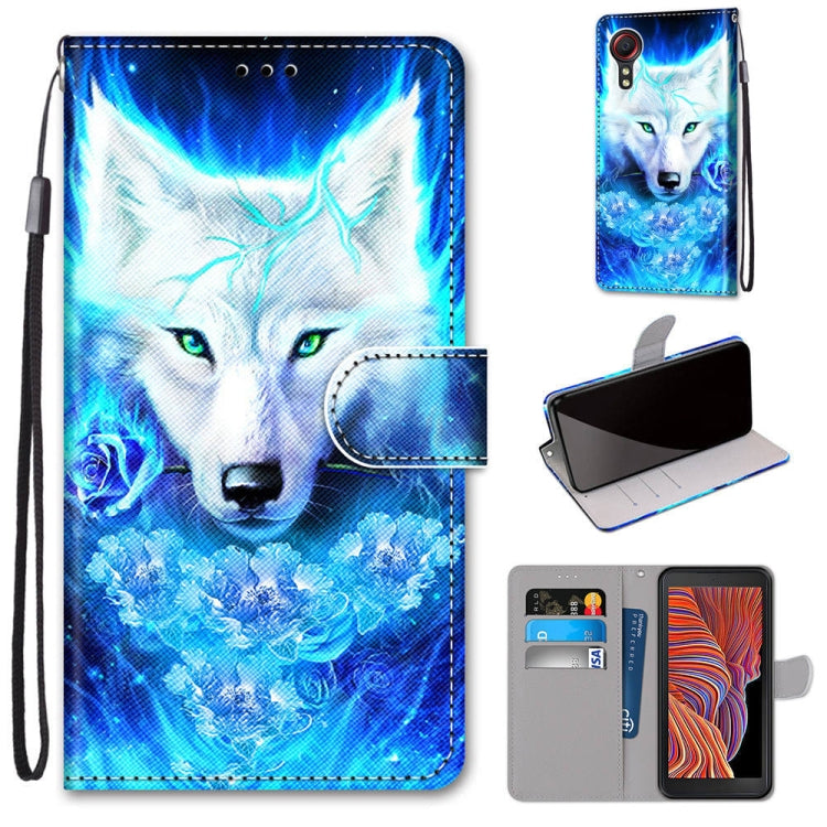 PU leather flip wallet phone case with blue wolf print and card slot window