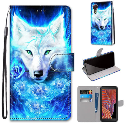 PU leather flip wallet phone case with blue wolf print and card slot window