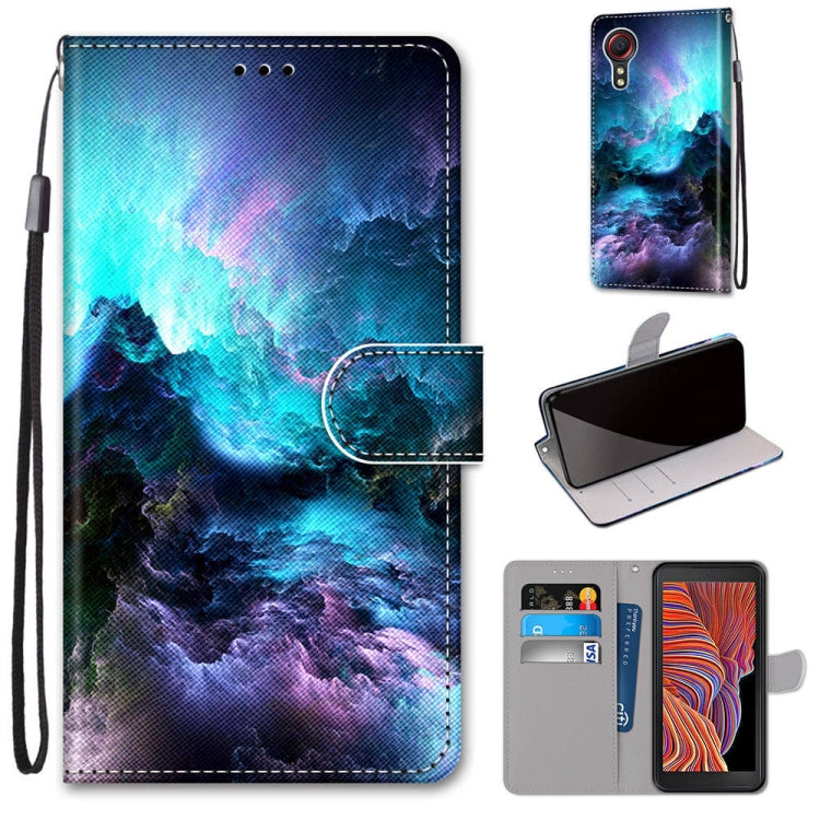 PU leather flip wallet phone case with blue galaxy pattern and card slot window