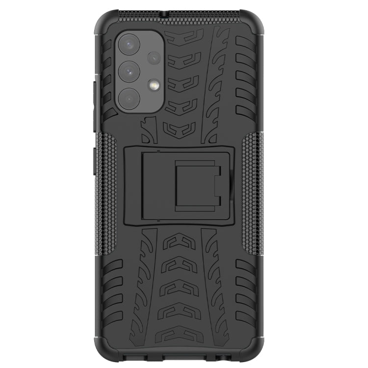 Black rugged phone case back with tire tread pattern and square holder bracket