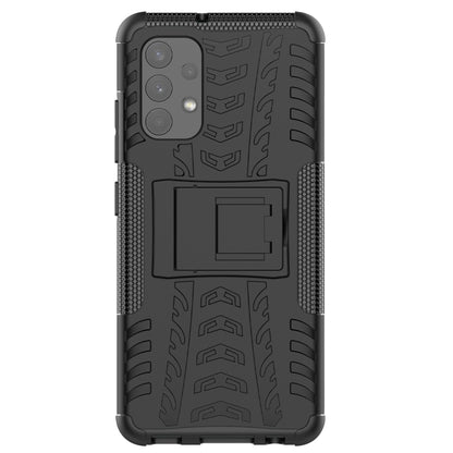 Black rugged phone case back with tire tread pattern and square holder bracket