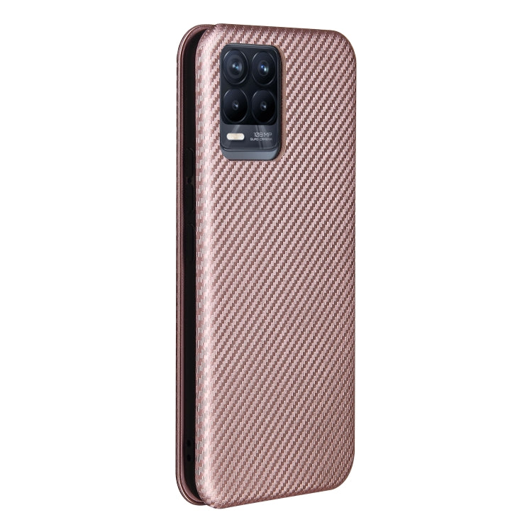 Pink carbon fiber texture magnetic flip phone case with camera cutout, back view