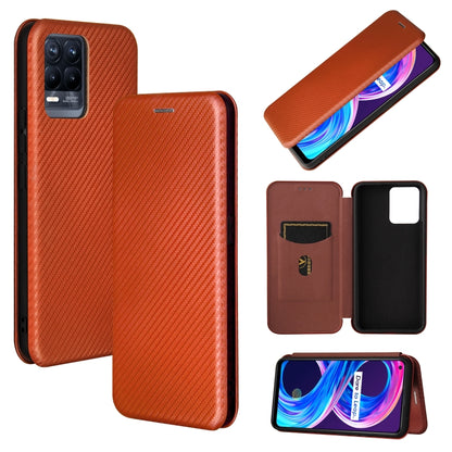 Brown magnetic flip phone case with carbon-fiber texture and card slot