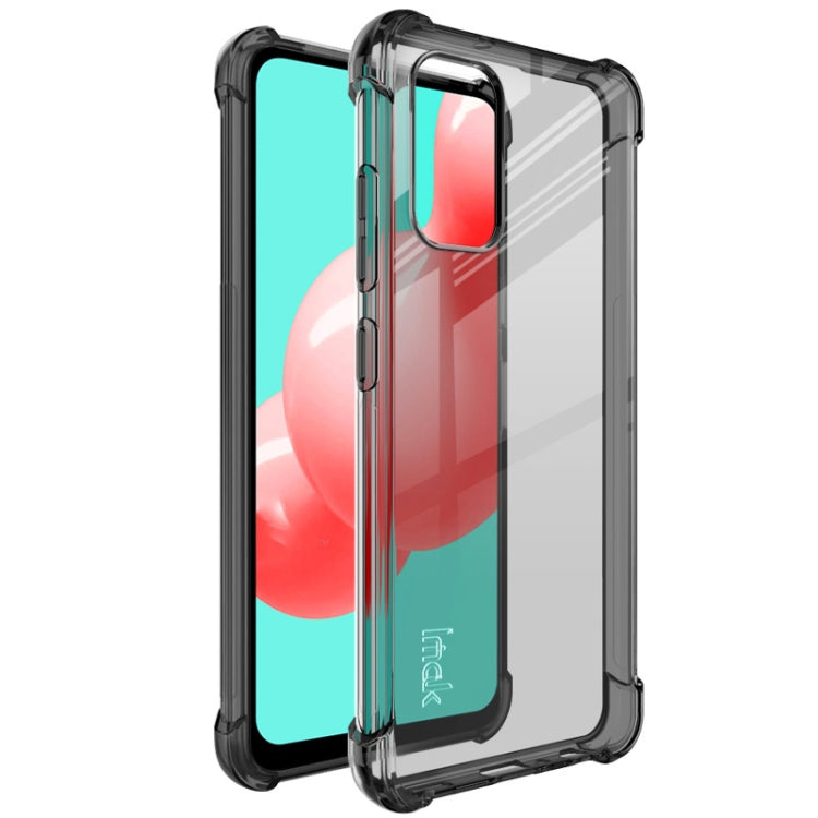 Shockproof TPU phone case with screen protector, transparent black, raised corners