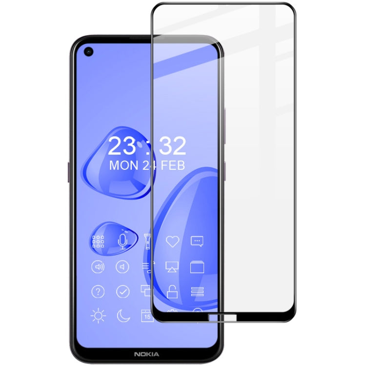 Full-screen tempered glass screen protector with black bezel, for Nokia phone.