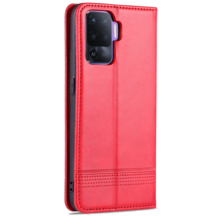 Red flip leather phone case with camera cutout and side opening.