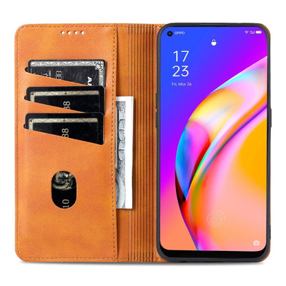 Brown leather wallet phone case open view with card slots and bill pocket.