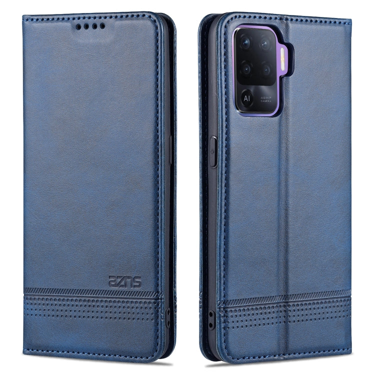 Dark blue flip leather phone case with card holder band and camera cutout.