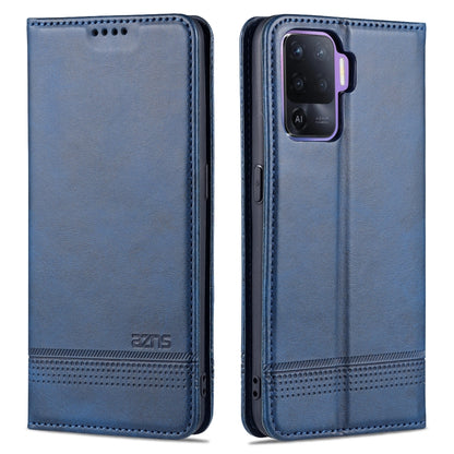 Dark blue flip leather phone case with card holder band and camera cutout.