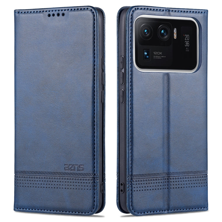 Magnetic flip leather phone case with card slots, dark blue finish and camera cutout