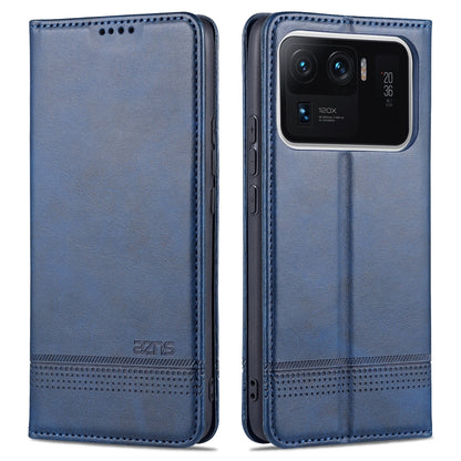 Magnetic flip leather phone case with card slots, dark blue finish and camera cutout