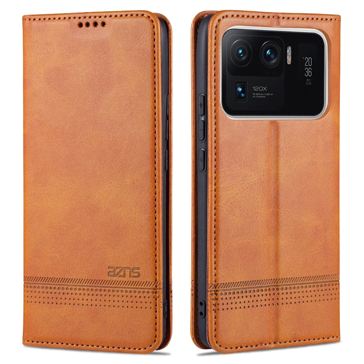 Magnetic flip leather phone case with card slots, orange finish and visible camera window