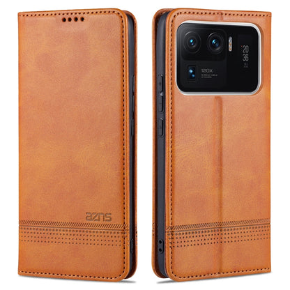 Magnetic flip leather phone case with card slots, orange finish and visible camera window