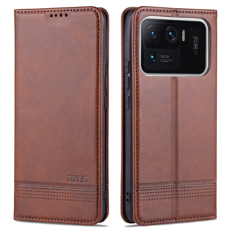 Magnetic flip leather phone case with card slots, brown finish with stitched edge detailing